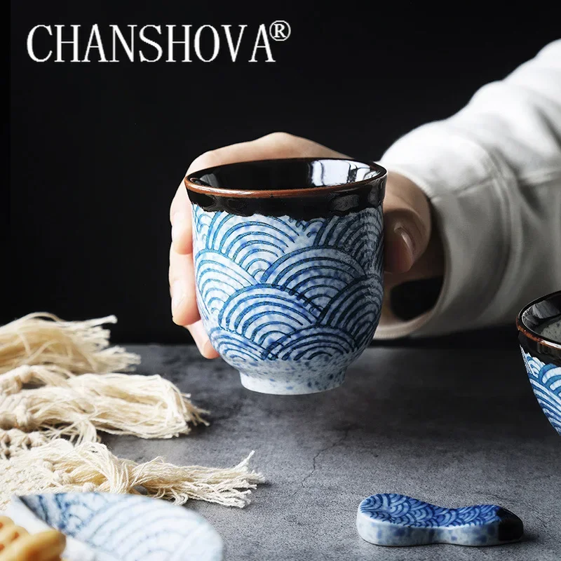 Handmade Ceramic Mug - CHANSHOVA 中国のレトロなスタイル手作り 80/200 ミリリットル塗装セラミックマグティーカップ人格波パターンコーヒーカップティーセット H240