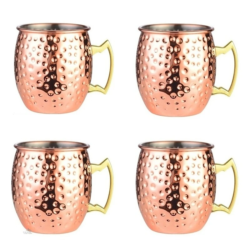 Copper Cocktail Mug - 4個セット 550ml ハンマード加工銅メッキ モスコミュールマグ カクテル ビール