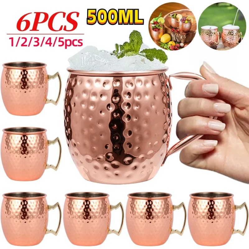 Copper Cocktail Mug - 1-6 個のカクテルワインカップモスクワミュールマグステンレス鋼銅メッキジュースビールカップコーヒーマグバーシャンパンパーティー食器