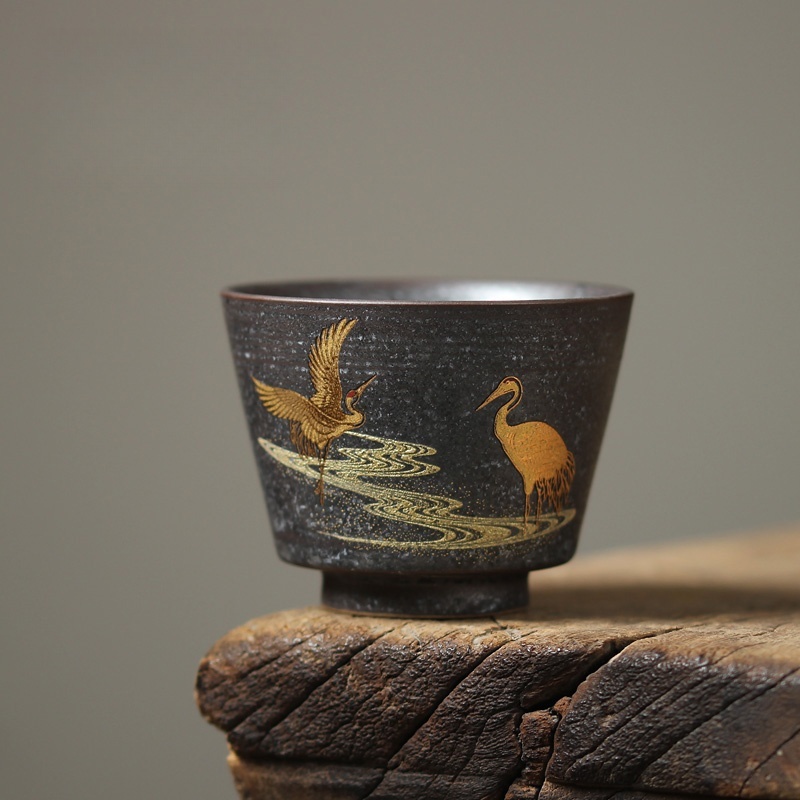 Handmade Ceramic Mug - 100 ミリリットル日本鶴ティーカップ手作り石器窯焼きレトロティーカップパーソナルマスターカップカップティーカップ茶