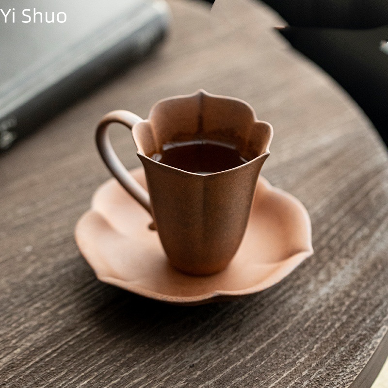 Handmade Ceramic Mug - 粗陶器古土粘土茶碗中国風家庭用レトロハンドル付きマスターカップ半手作りテイスティングカップ