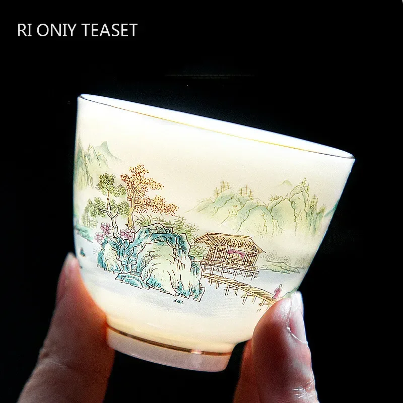 Handmade Ceramic Mug - 1pc 中国セラミックティーカップ手描きの花と鳥の茶碗手作り磁器ティーカップ家庭用ティーセットアクセサリー