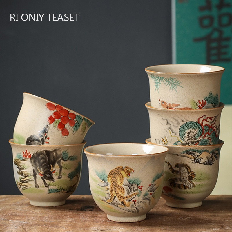 Handmade Ceramic Mug - 1 Pc 中国の干支セラミックティーカップ手作りヴィンテージ陶器茶碗茶器マスターティーカップ個人瞑想カップ 110 ミリリットル