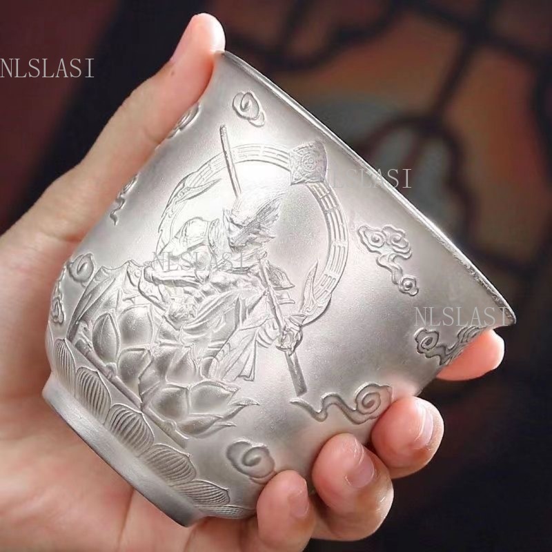 Handmade Ceramic Mug - 銀製インナーポット カンフー陶器 金メッキ銀茶碗 茶試飲用 マスターズカップ 大型シングルグラス