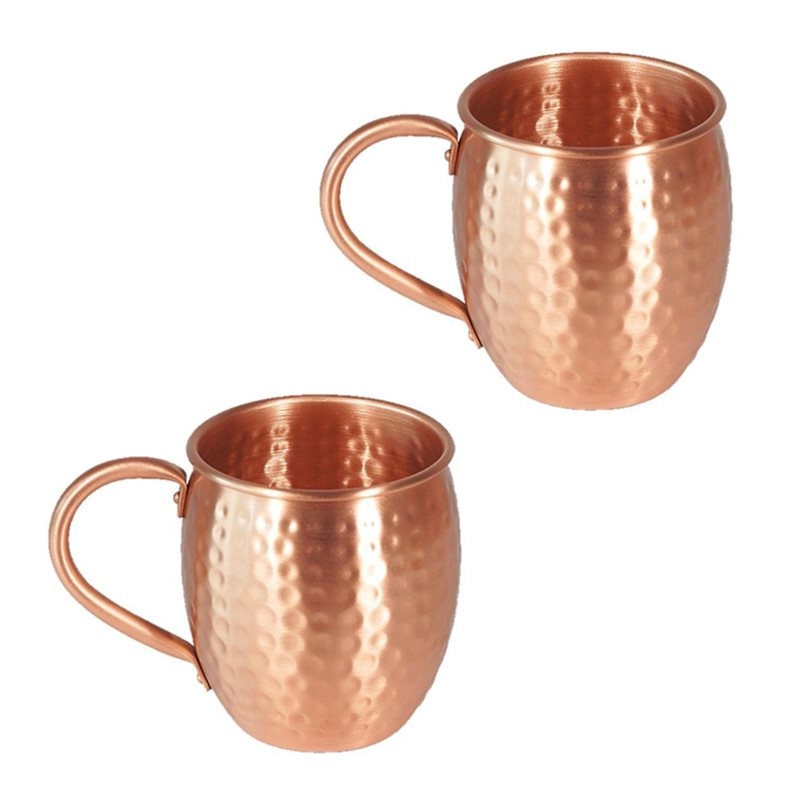 Copper Cocktail Mug - 軽量の銅製カクテルマグセット。槌目加工を施したデザインで、ウイスキーやジンジャービールなどの飲み物、バー用品として最適。