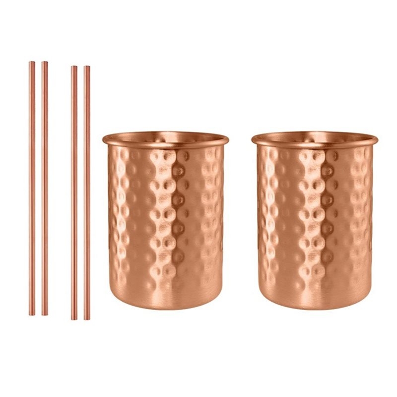 Copper Cocktail Mug - ABLU-2PC 400ml 銅色ステンレス鋼マグカップ ストロー付き、ビールコーヒー カクテル用ドリンクカップ