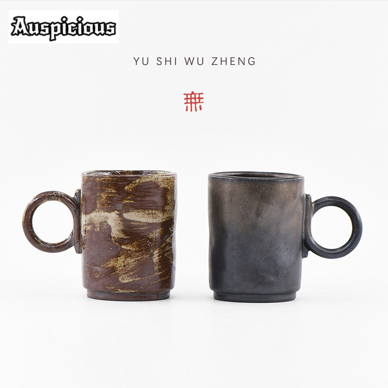 Handmade Ceramic Mug - 手作りの日本の石器マグ,レトロなスタイルの粗い陶器,ウォーターカップ,食器,wabi-abi-sabi, 180ml