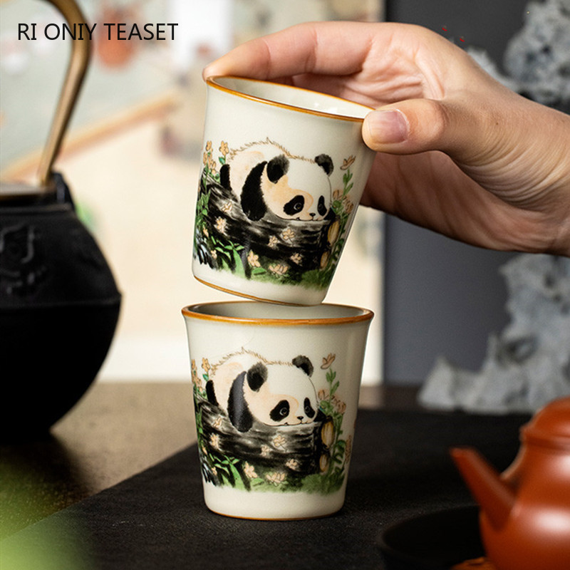 1個 中国伝統汝窯陶器茶碗 手作り 可愛いパンダ茶碗 家庭用 - Handmade Ceramic Mug のレビューと価格