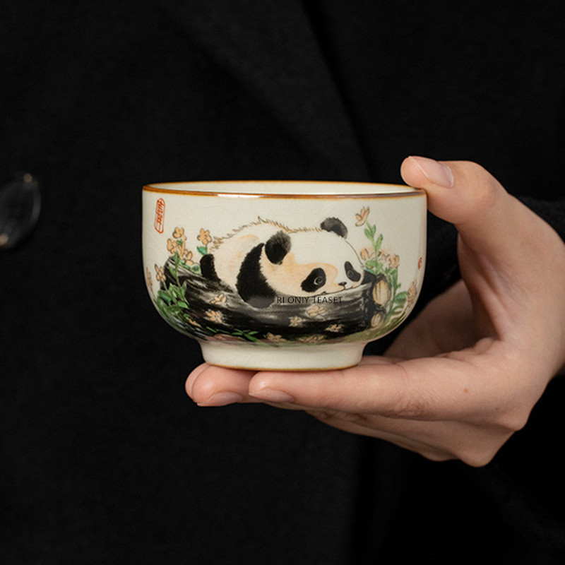 1個 中国伝統汝窯陶器茶碗 手作り 可愛いパンダ茶碗 家庭用 - Handmade Ceramic Mug のレビューと価格