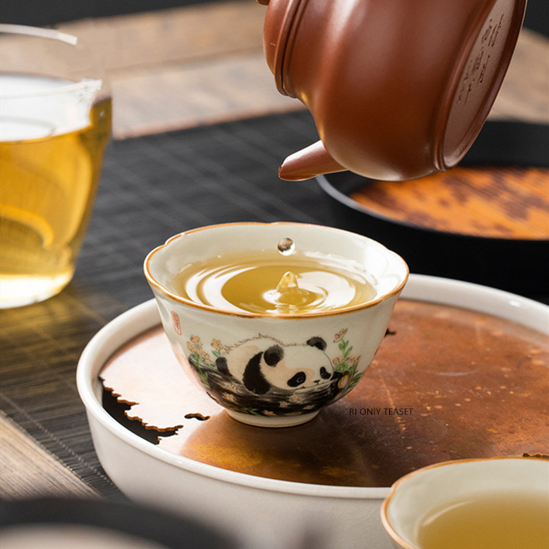 1個 中国伝統汝窯陶器茶碗 手作り 可愛いパンダ茶碗 家庭用 - Handmade Ceramic Mug のレビューと価格