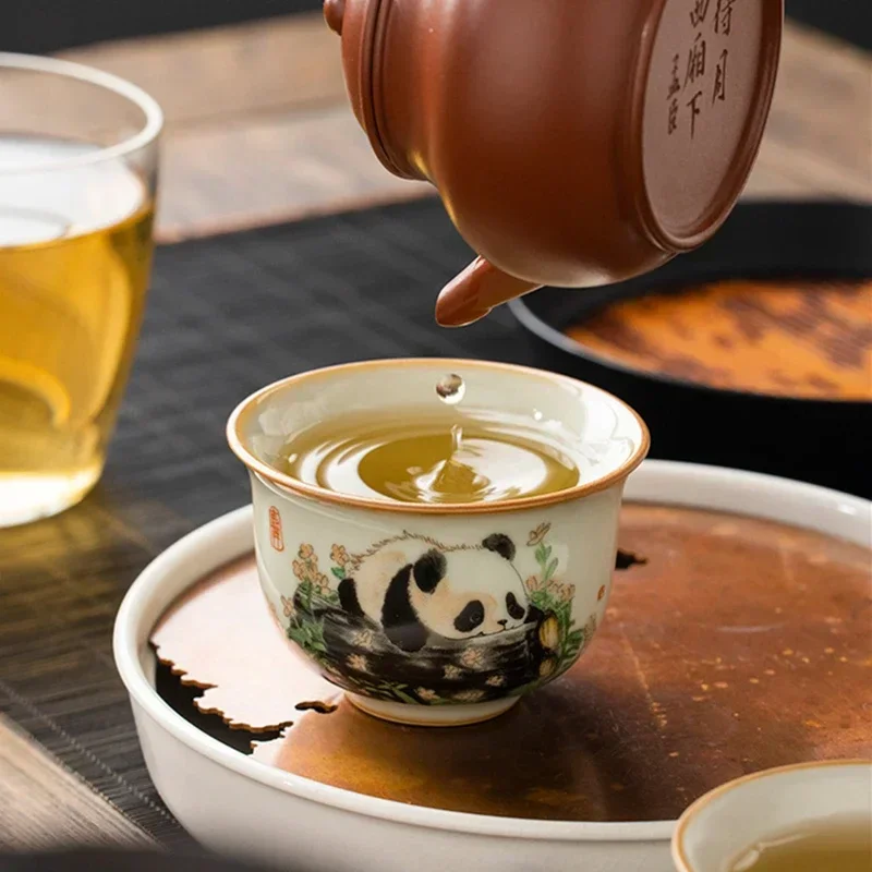 1 Pc 中国の伝統 Ru 窯セラミックティーカップ手描きの - Handmade Ceramic Mug のレビューと価格