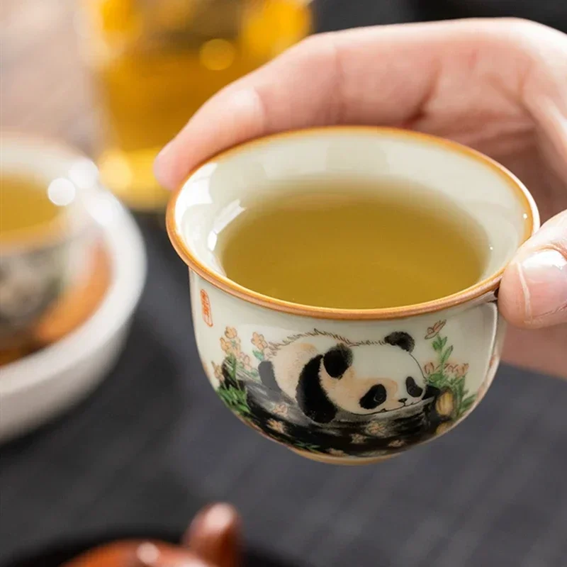 1 Pc 中国の伝統 Ru 窯セラミックティーカップ手描きの - Handmade Ceramic Mug のレビューと価格