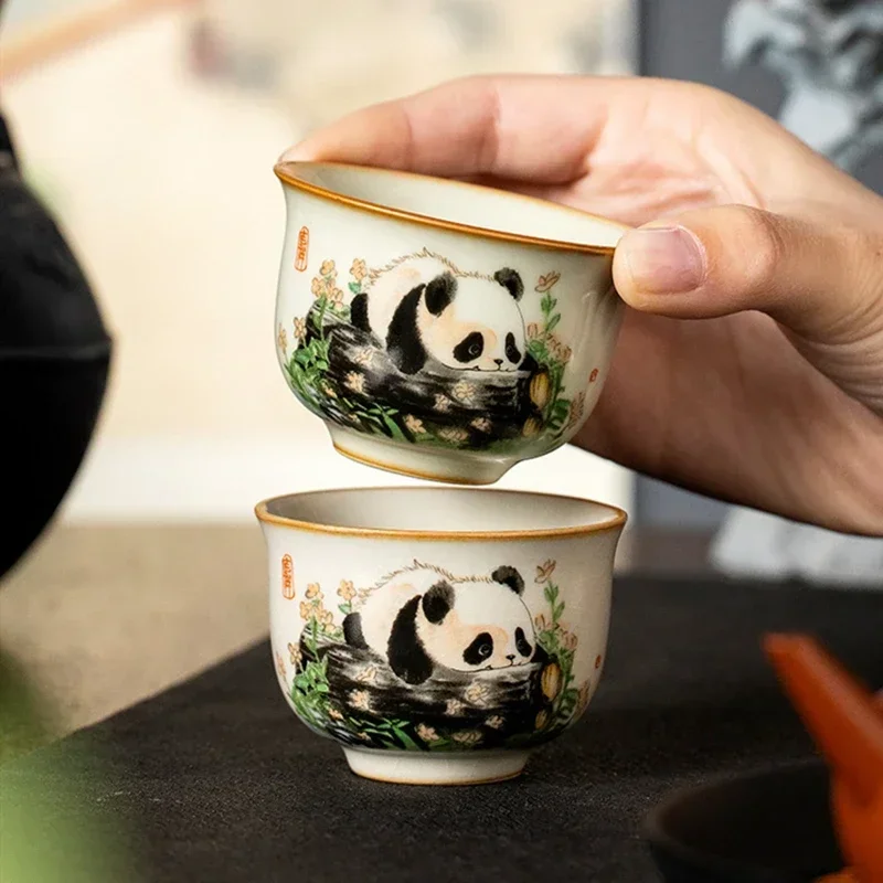1 Pc 中国の伝統 Ru 窯セラミックティーカップ手描きの - Handmade Ceramic Mug のレビューと価格