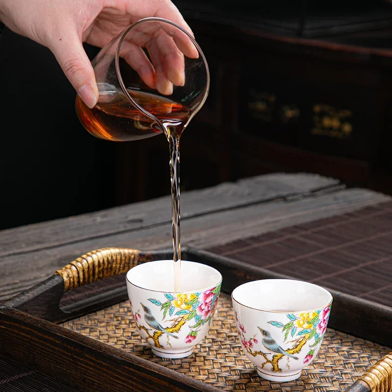 1pc 中国セラミックティーカップ手描きの花と鳥の茶碗手作り - Handmade Ceramic Mug のレビューと価格
