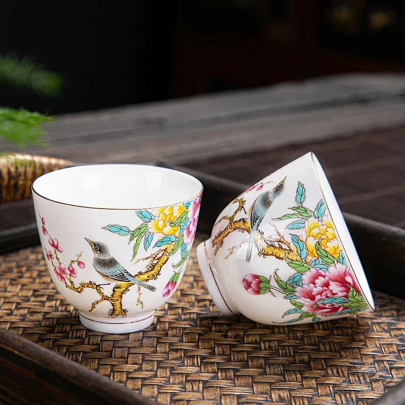 1pc 中国セラミックティーカップ手描きの花と鳥の茶碗手作り - Handmade Ceramic Mug のレビューと価格