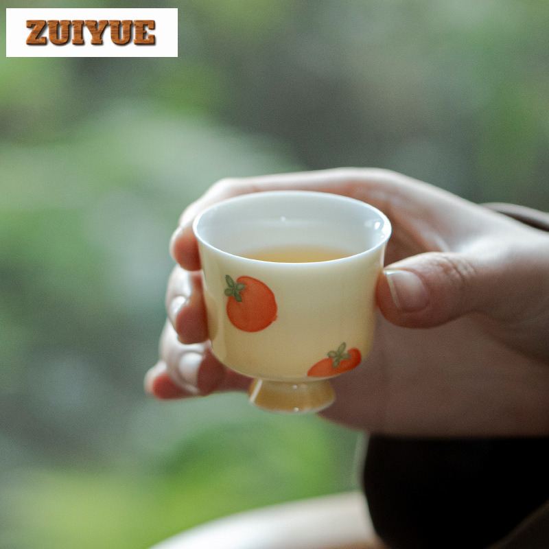 2 ピース/ロット手描き柿アプリコットセラミックティーカップ - Handmade Ceramic Mug のレビューと価格
