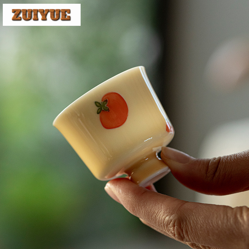 2 ピース/ロット手描き柿アプリコットセラミックティーカップ - Handmade Ceramic Mug のレビューと価格