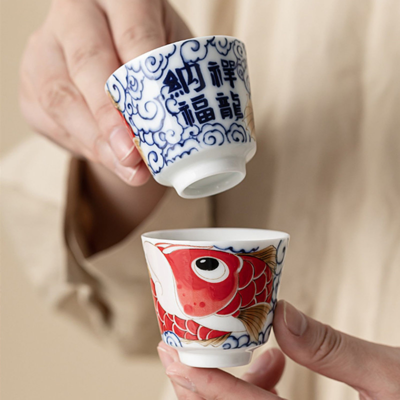 1 Pc 中国ヴィンテージ磁器ティーカップ手作りドラゴン魚セ - Handmade Ceramic Mug のレビューと価格