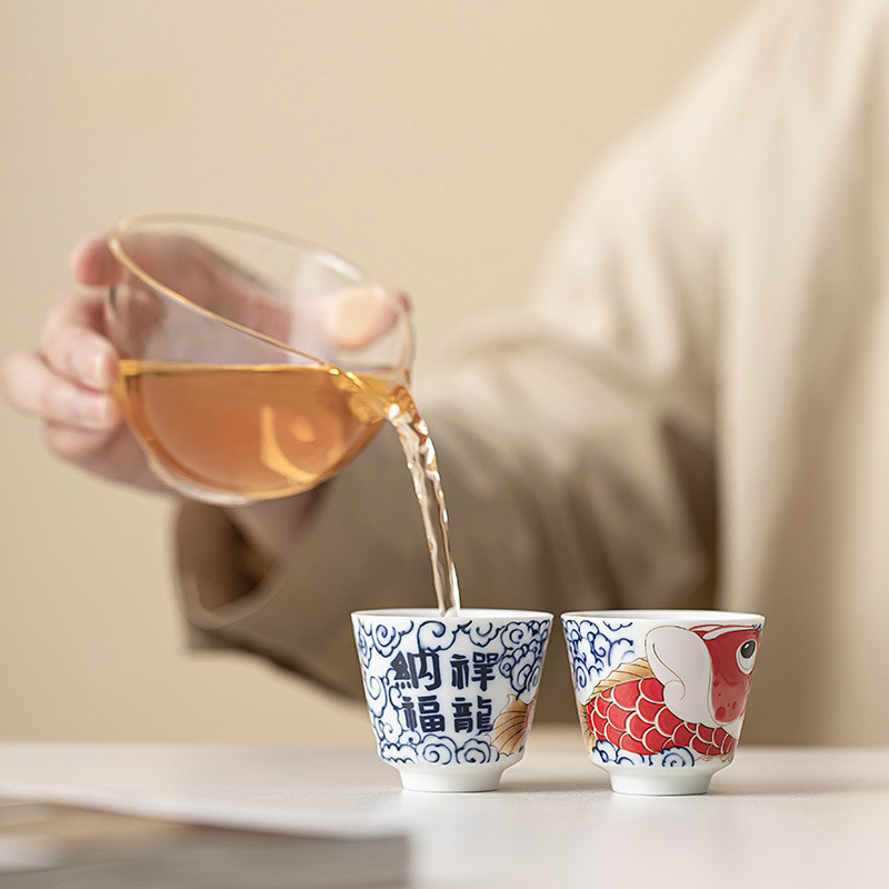 1 Pc 中国ヴィンテージ磁器ティーカップ手作りドラゴン魚セ - Handmade Ceramic Mug のレビューと価格