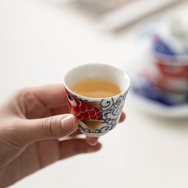 1 Pc 中国ヴィンテージ磁器ティーカップ手作りドラゴン魚セ - Handmade Ceramic Mug のレビューと価格